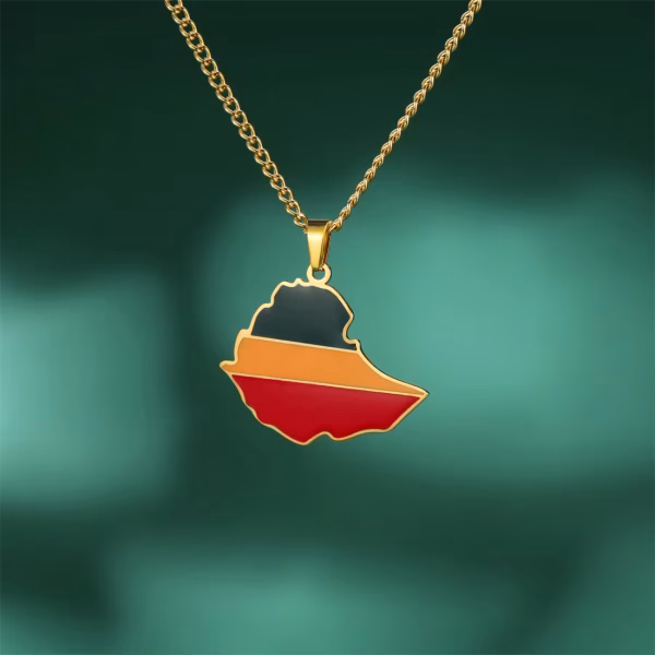 Ethio Map Flag Pendant Necklace For Women And Men