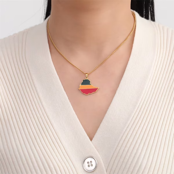 Ethio Map Flag Pendant Necklace For Women And Men - Image 3