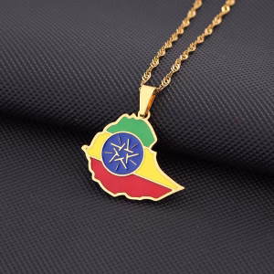 Ethiopia Map Flag Pendant Necklace For Men  And Women