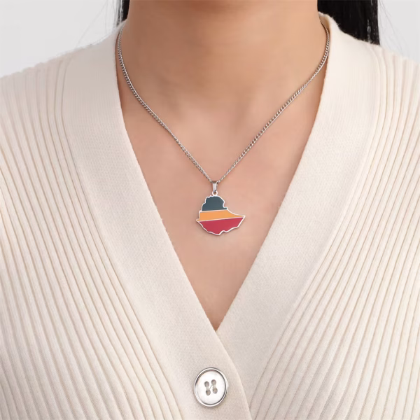 Ethio Map Flag Pendant Necklace For Women And Men - Image 4